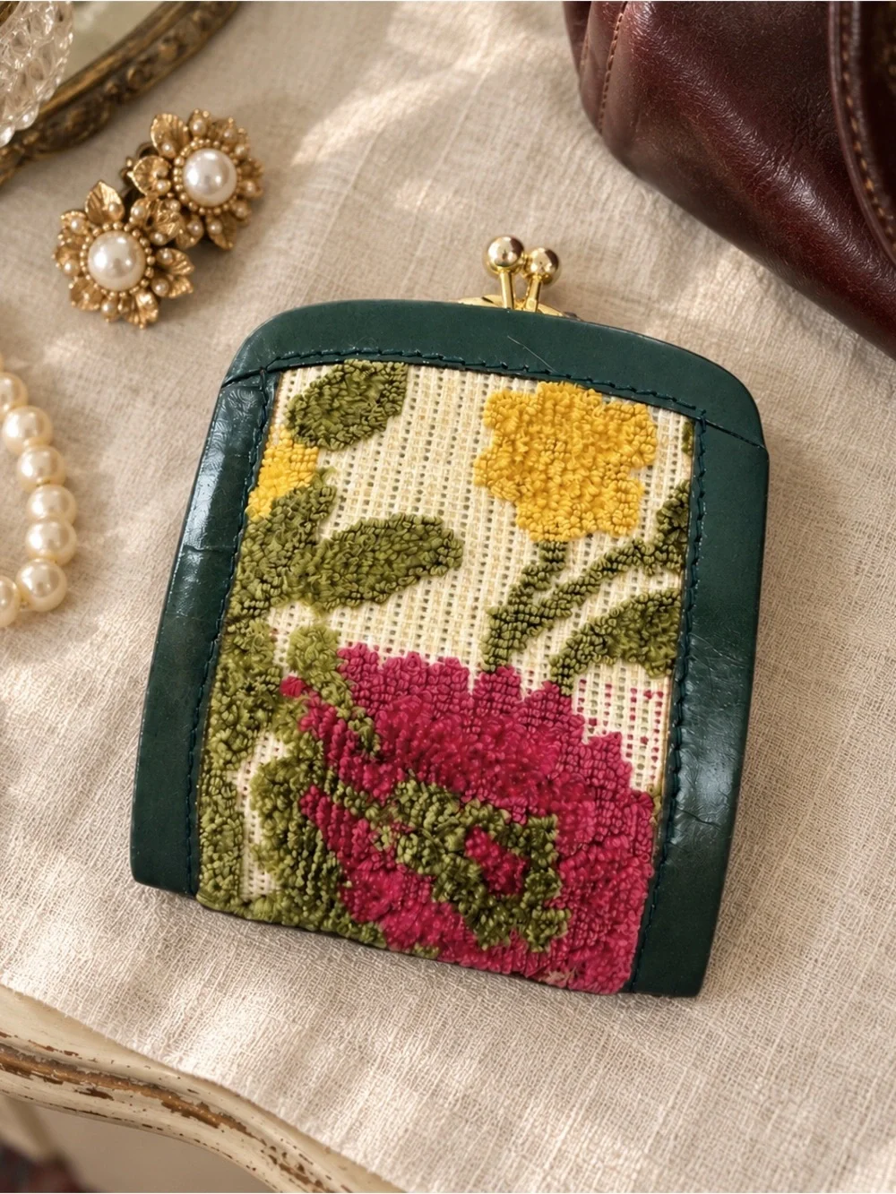 Floral Tapestry Coin Purse - Pink & Green